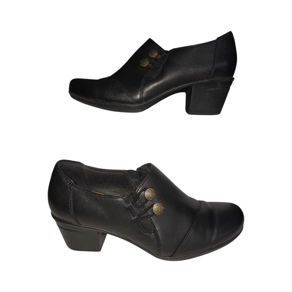 Clarks Emslie Warren Black Leather Shooties Ankle Boots Heels Womens 8M